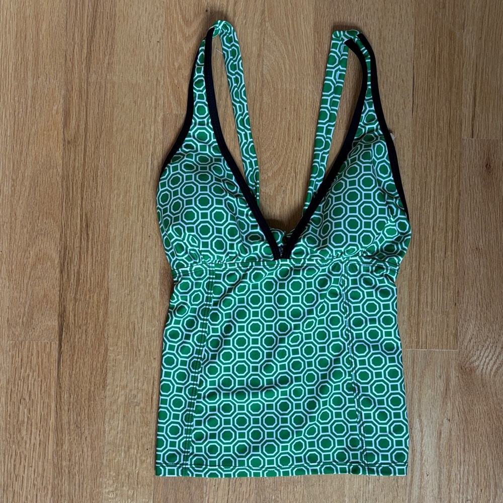 Popina Green and Black Print Tankini Swimsuit Top S